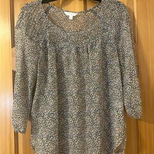 LC Lauren Conrad floral Smocked 3/4 Sleeve Blouse